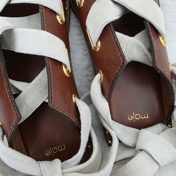 NEW Maje Fidil Lace Up Marron Gladiator Leather Sandal Mules US 8.5 - Picture 7 of 12